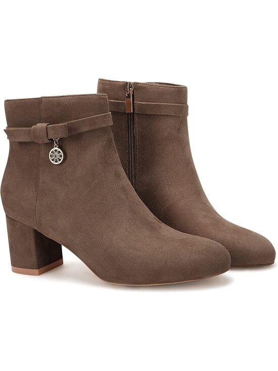Shoes - Women's Coffee Suede Chunky Block Low Heel Vintage Tie Knot Side Zip Ankle Boots